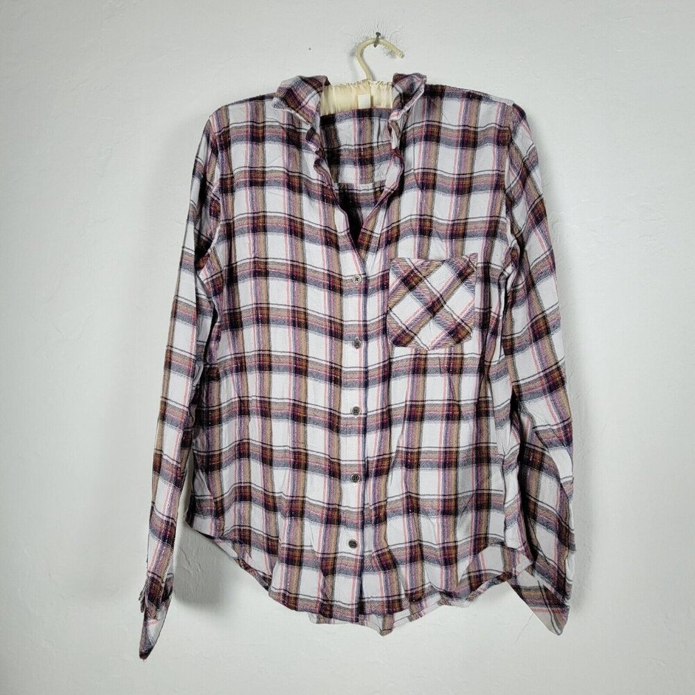 Anthropologie Cloth & Stone Women's M Plaid Sparkle Long Sleeve Button-Up Shirt